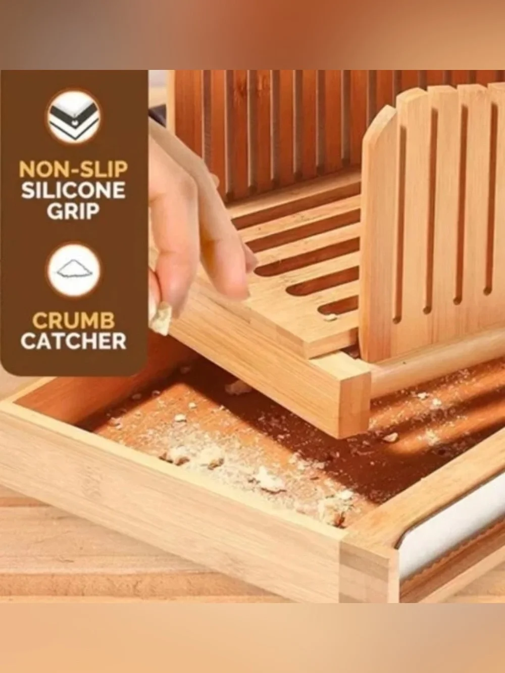 Bamboo Bread Slicer Foldable Adjustable Cutter with Stainless Knife Bambusi Open